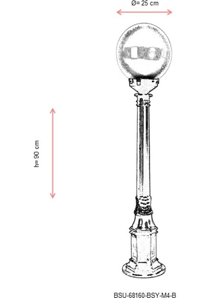 BSU-68160-BSY-M4-B Siyah Boyalı Dış Mekan Aydınlatma E27 ABS Akrilik Cam 25cm