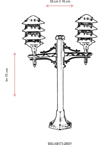 BSU-68173-2BSY Siyah Boyalı Dış Mekan Aydınlatma E27 ABS Polikarbon Cam 50x16cm modelleri