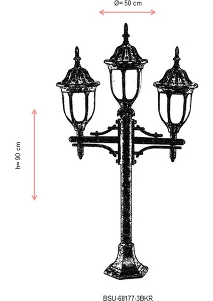 BSU-68177-3BKR Kahverengi Boyalı Dış Mekan Aydınlatma E27 Çelik Boru ABS Polikarbon Cam 50cm