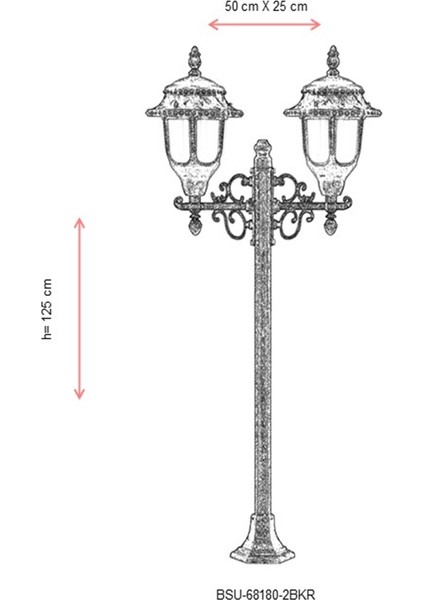 BSU-68180-2BKR Kahverengi Boyalı Dış Mekan Aydınlatma E27 Çelik Boru ABS Polikarbon Cam 50x25cm modelleri