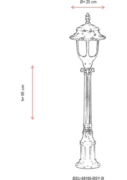 BSU-68180-BSY-B Siyah Boyalı Dış Mekan Aydınlatma E27 ABS Polikarbon Cam 25cm