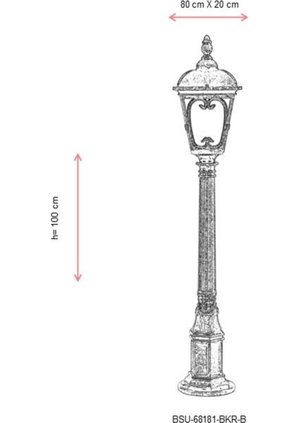 BSU-68181-BKR-B Kahverengi Boyalı Dış Mekan Aydınlatma E27 Çelik Boru ABS Polikarbon Cam 80x20cm