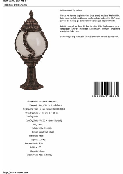 BSU-68182-BKR-M1-K Kahverengi Boyalı Dış Mekan Aydınlatma E27 ABS Akrilik Cam 30cm fırsatları