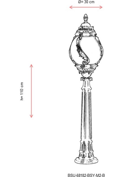BSU-68182-BSY-M2-B Siyah Boyalı Dış Mekan Aydınlatma E27 ABS Akrilik Cam 30cm