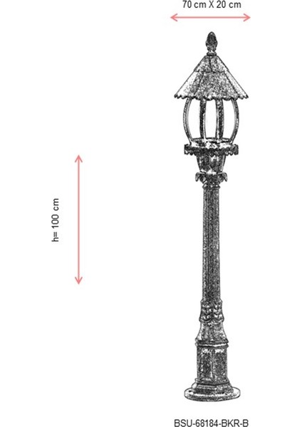 BSU-68184-BKR-B Kahverengi Boyalı Dış Mekan Aydınlatma E27 ABS Akrilik Cam 70x20cm