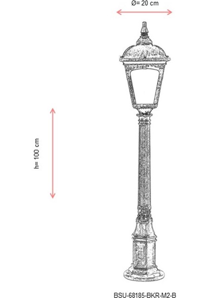 BSU-68185-BKR-M2-B Kahverengi Boyalı Dış Mekan Aydınlatma E27 ABS Polikarbon Cam 20cm