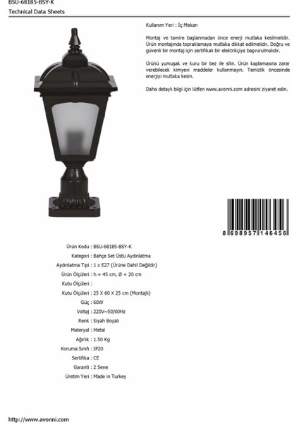 BSU-68185-BSY-K Siyah Boyalı Dış Mekan Aydınlatma E27 ABS Polikarbon Cam 20cm fırsatları