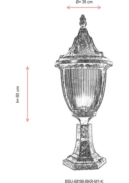 BSU-68186-BKR-M1-K Kahverengi Boyalı Dış Mekan Aydınlatma E27 ABS Polikarbon Cam 30cm