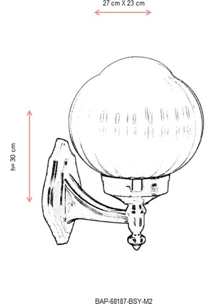 BAP-68187-BSY-M2 Siyah Boyalı Dış Mekan Aydınlatma E27 Aluminyum ABS Akrilik Cam 27x23cm