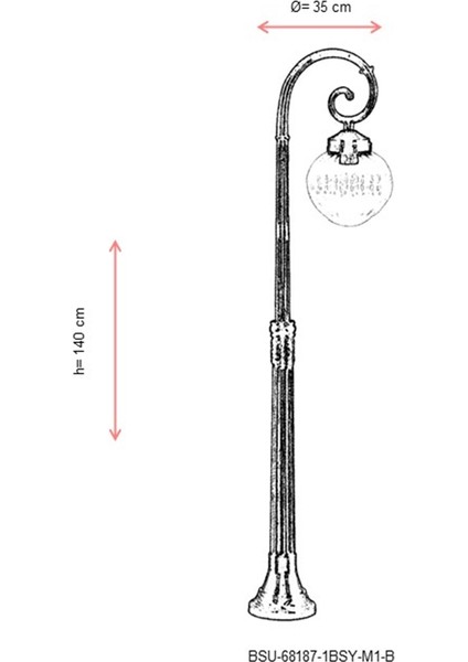 BSU-68187-1BSY-M1-B Siyah Boyalı Dış Mekan Aydınlatma E27 Aluminyum ABS Akrilik Cam 35cm modelleri