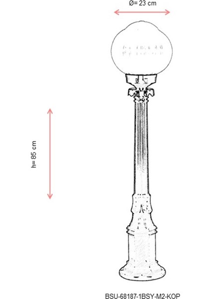 BSU-68187-1BSY-M2-KOP Siyah Boyalı Dış Mekan Aydınlatma E27 Aluminyum ABS Akrilik Cam 23cm