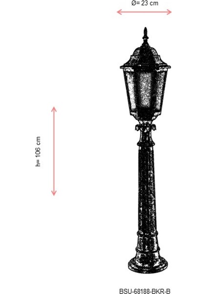 BSU-68188-BKR-B Kahverengi Boyalı Dış Mekan Aydınlatma E27 Çelik Boru ABS Polikarbon Cam 23cm