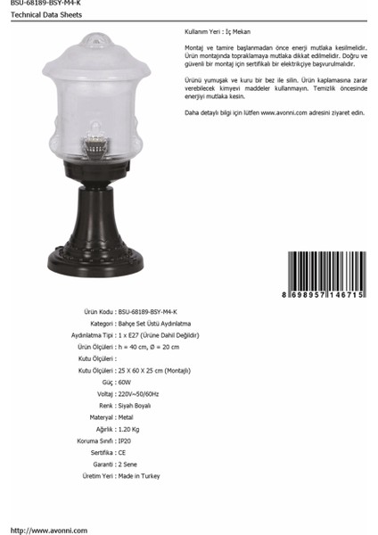 BSU-68189-BSY-M4-K Siyah Boyalı Dış Mekan Aydınlatma E27 ABS Akrilik Cam 20cm fırsatları