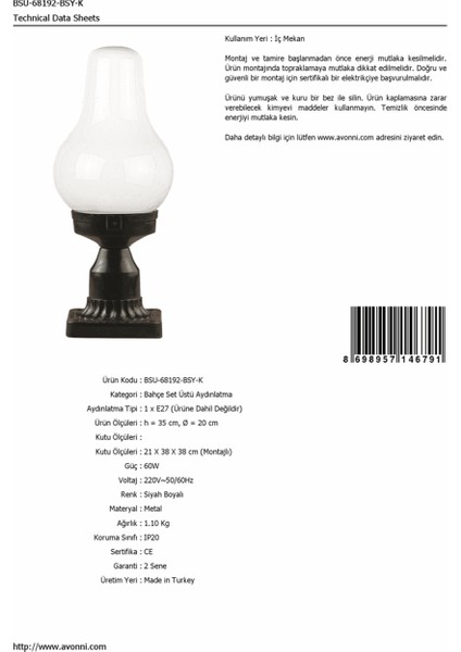 BSU-68192-BSY-K Siyah Boyalı Dış Mekan Aydınlatma E27 ABS Akrilik Cam 20cm fırsatları