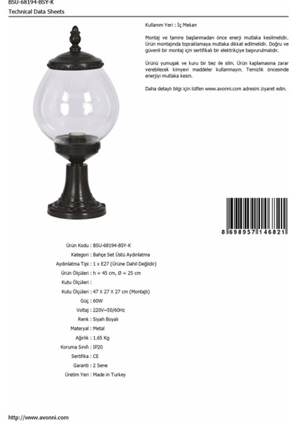 BSU-68194-BSY-K Siyah Boyalı Dış Mekan Aydınlatma E27 ABS Akrilik Cam 25cm fırsatları