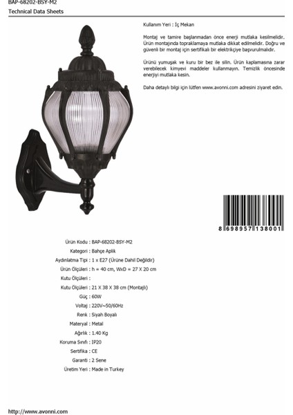 BAP-68202-BSY-M2 Siyah Boyalı Dış Mekan Aydınlatma E27 ABS Akrilik Cam 27x20cm fırsatları