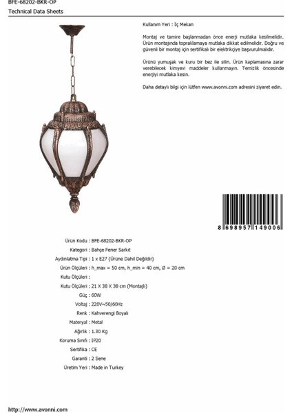 BFE-68202-BKR-OP Kahverengi Boyalı Dış Mekan Aydınlatma E27 ABS Akrilik Cam 20cm fırsatları