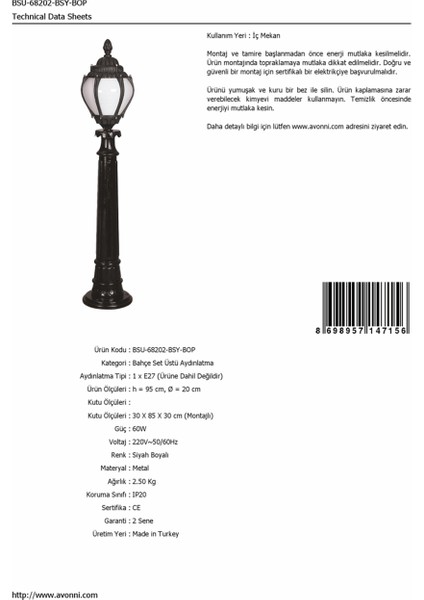 BSU-68202-BSY-BOP Siyah Boyalı Dış Mekan Aydınlatma E27 ABS Akrilik Cam 20cm fırsatları