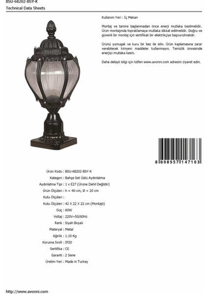 BSU-68202-BSY-K Siyah Boyalı Dış Mekan Aydınlatma E27 ABS Akrilik Cam 20cm fırsatları