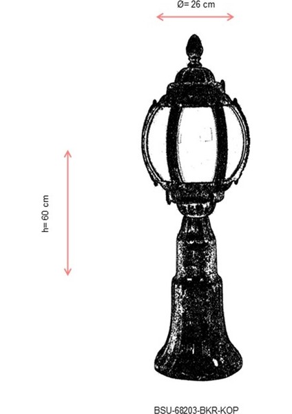 BSU-68203-BKR-KOP Kahverengi Boyalı Dış Mekan Aydınlatma E27 ABS Akrilik Cam 26cm