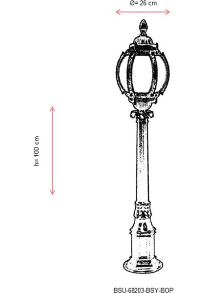 BSU-68203-BSY-BOP Siyah Boyalı Dış Mekan Aydınlatma E27 ABS Akrilik Cam 26cm