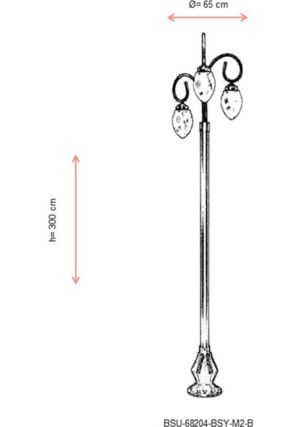 BSU-68204-BSY-M2-B Siyah Boyalı Dış Mekan Aydınlatma E27 Çelik Boru ABS Akrilik Cam 65cm