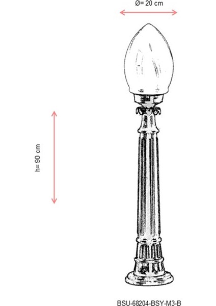 BSU-68204-BSY-M3-B Siyah Boyalı Dış Mekan Aydınlatma E27 ABS Akrilik Cam 20cm