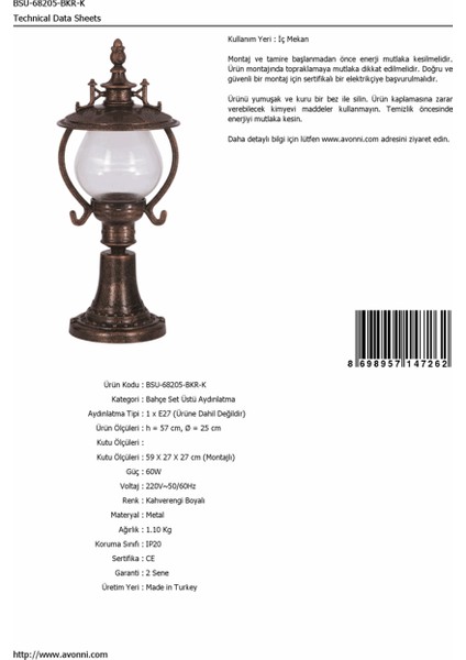 BSU-68205-BKR-K Kahverengi Boyalı Dış Mekan Aydınlatma E27 ABS Akrilik Cam 25cm fırsatları