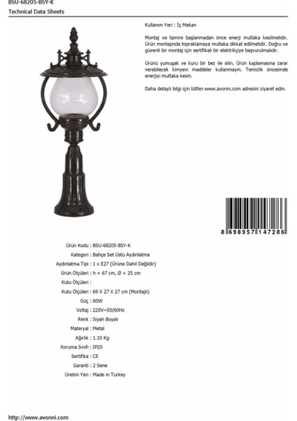 BSU-68205-BSY-K Siyah Boyalı Dış Mekan Aydınlatma E27 ABS Akrilik Cam 25cm fırsatları