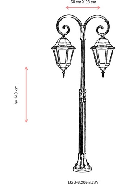 BSU-68206-2BSY Siyah Boyalı Dış Mekan Aydınlatma E27 Aluminyum ABS Polikarbon Cam 60x23cm