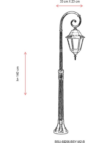 BSU-68206-BSY-M2-B Siyah Boyalı Dış Mekan Aydınlatma E27 Aluminyum ABS Polikarbon Cam 33x23cm
