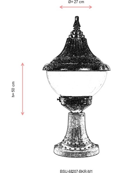 BSU-68207-BKR-M1 Kahverengi Boyalı Dış Mekan Aydınlatma E27 ABS Polikarbon Cam 27cm