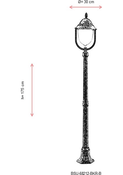 BSU-68212-BKR-B Kahverengi Boyalı Dış Mekan Aydınlatma E27 Aluminyum ABS Polikarbon Cam 30cm