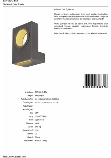 BAP-68242-BSY Siyah Boyalı Dış Mekan Aydınlatma LED Alüminyum Profil Pleksi 15x5cm