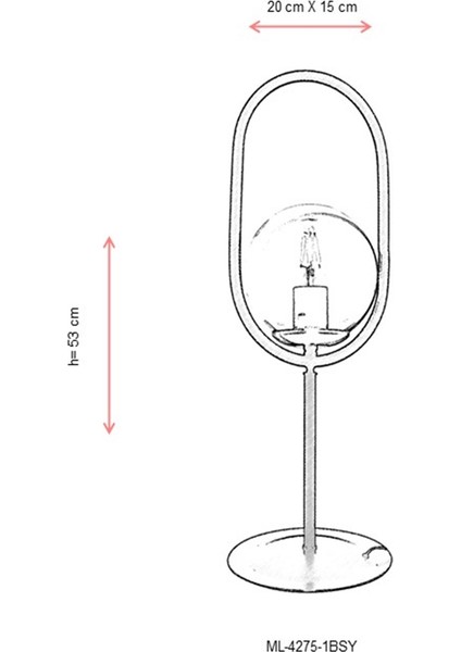 ML-60180-1BSY Siyah Boyalı Masa Lambası E27 Metal Cam 20cm