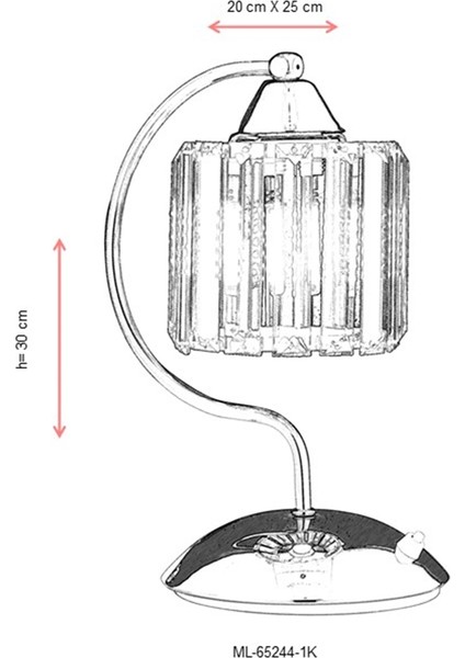 ML-65244-1K Krom Kaplama Masa Lambası E27 Metal Kristal 20x25cm
