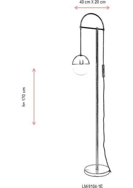 AVONNI LM-9104-1E Eskitme Kaplama Lambader E27 Metal Cam 40x20cm