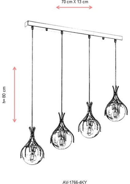 AV-60161-4KY Krom Kaplama Modern Avize E27 Metal Cam 70x13cm fırsatları