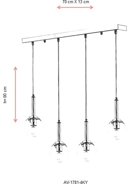 AV-60216-4KY Krom Kaplama Modern Avize E27 Metal Cam 70x13cm