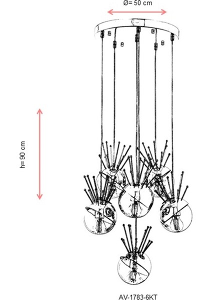 AV-60218-6KT Krom Kaplama Modern Avize E27 Metal Cam 50cm