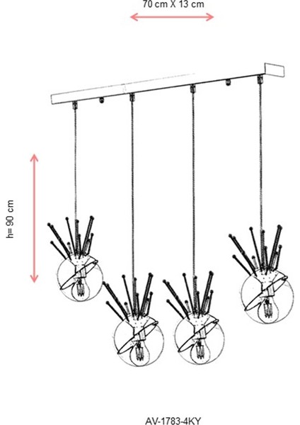 AV-60218-4KY Krom Kaplama Modern Avize E27 Metal Cam 70x13cm