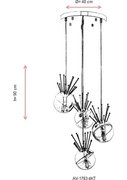 AV-60218-4KT Krom Kaplama Modern Avize E27 Metal Cam 40cm