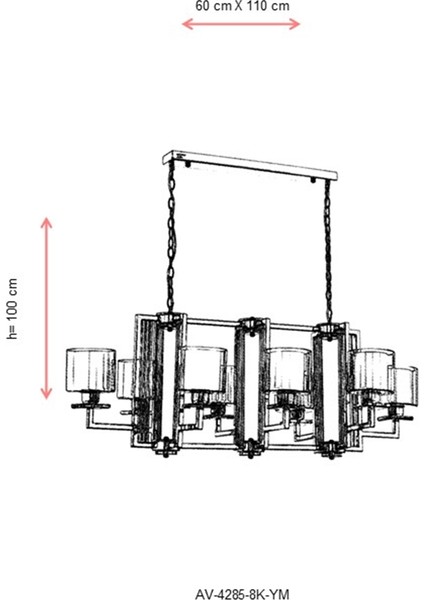 AV-60190-8K-YM Krom Kaplama Modern Avize E27 Metal Cam 110x60cm