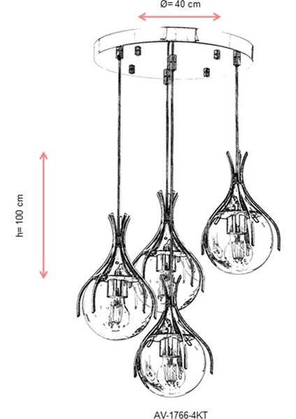 AV-60161-4KT Krom Kaplama Modern Avize E27 Metal Cam 40cm