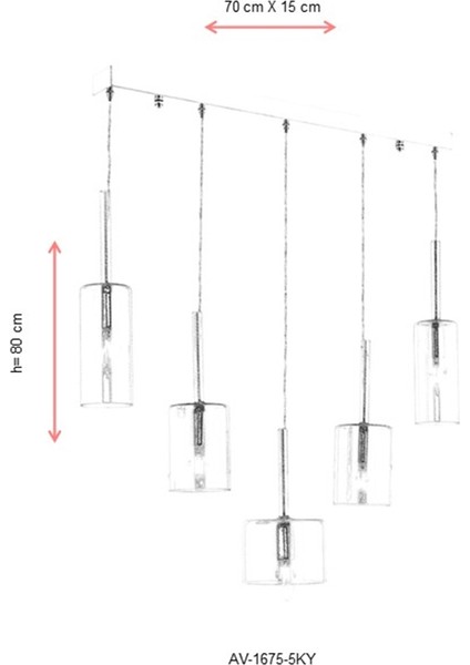 AV-60043-5KY Krom Kaplama Modern Avize E14 Metal Cam 70x15cm