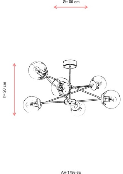 AV-60221-6E Eskitme Kaplama Modern Avize E27 Metal Cam 80cm