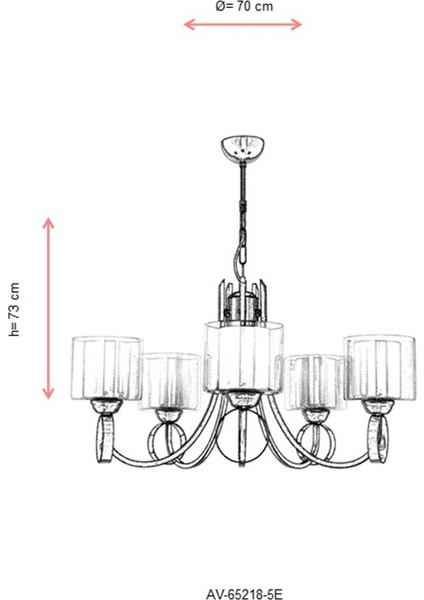 AV-65218-5E Eskitme Kaplama Modern Avize E27 Metal Cam 70cm