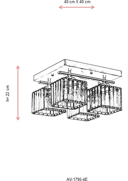 AVONNI AV-60230-4E Eskitme Kaplama Modern Avize E27 Metal Kristal 40x40cm