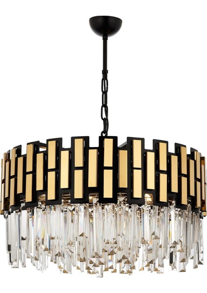 AV-60198-BSY60 Eskitme/Siyah Boyalı Modern Avize E14 Metal Cam Kristal 60cm