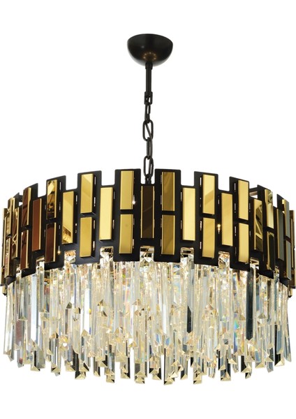 AV-60198-BSY60 Eskitme/Siyah Boyalı Modern Avize E14 Metal Cam Kristal 60cm